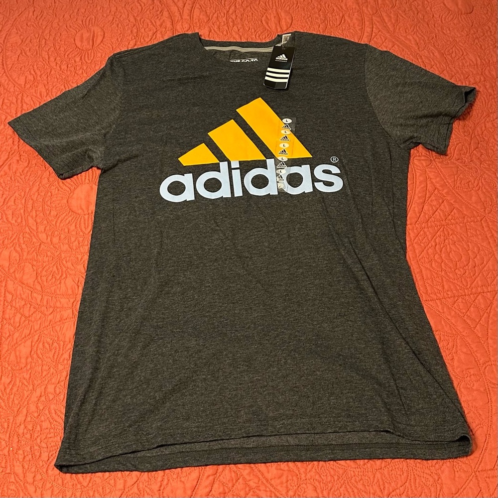 Adidas “Go-To Performance” Charcoal Tee with Vibrant Yellow Logo